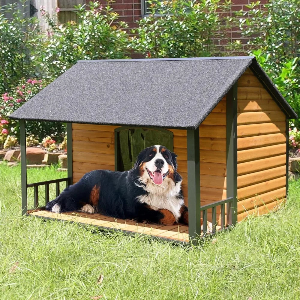 Outdoor Weatherproof Dog House - Easy to Assemble Puppy Shelter with All-Around Iron Frame & Fir Wood - Ideal for Large Dog Bree - TrendForce25