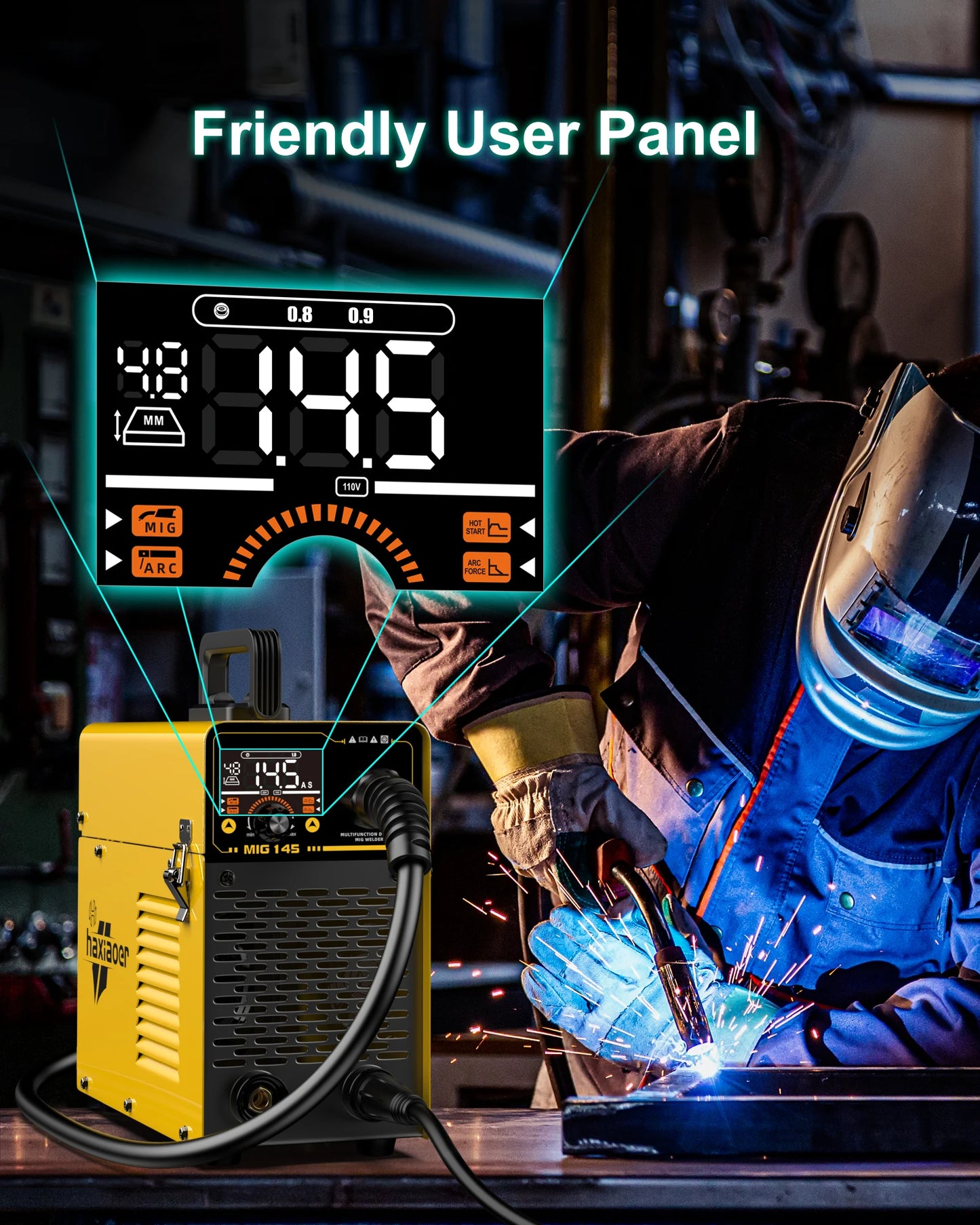 Haxiaoer MIG145 Welding Machine MMA/GASLESS MIG/LIFT TIG 120A Welder Flux Core Welder for Carbon Steel Stainless Steel - TrendForce25