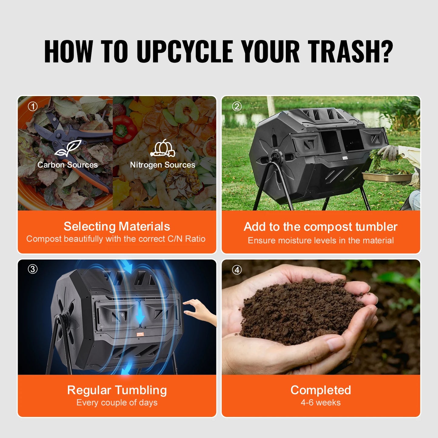 SucceBuy Compost Bin 18.5/37/43Gal Dual Chamber Composting Tumbler BPA FreeComposter Bin Tumbler for Garden Kitchen Yard Outdoor - TrendForce25