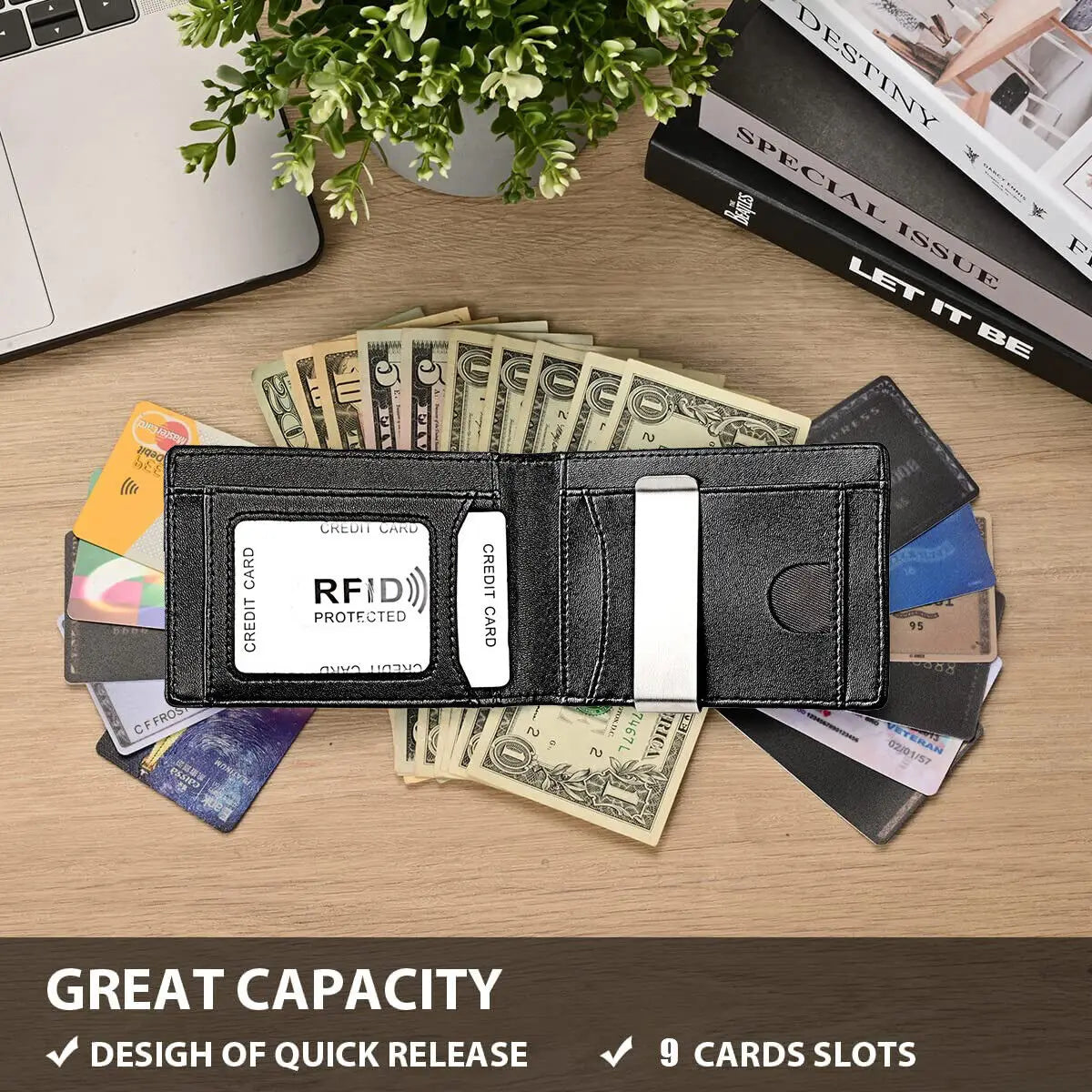 AirTag Wallet for Men with Money Clip Slim Genuine Leather RFID Blocking Card Holder Money Billfold Purse - TrendForce25