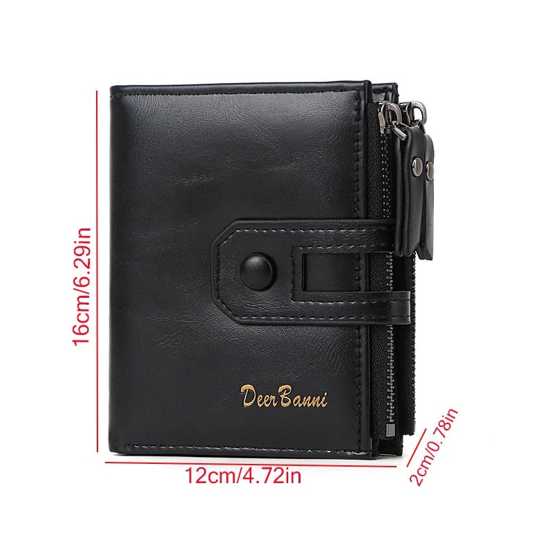 Men's Short Wallet Double zipper Multi Card Slots Holder Coin Purses With Snap Button PU Leather Billfold - TrendForce25