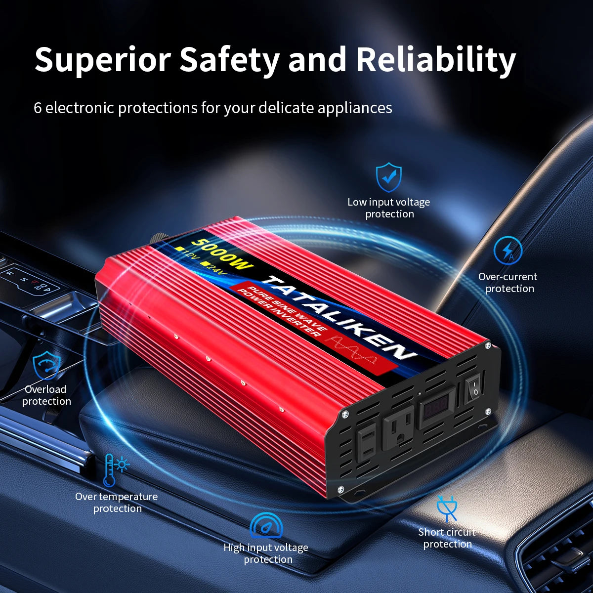 US Socket 12V To AC 110V 60HZ Pure Sine Wave Inverter Car Power 1600W/2200W/3000W Voltage Portable Converter with LED - TrendForce25