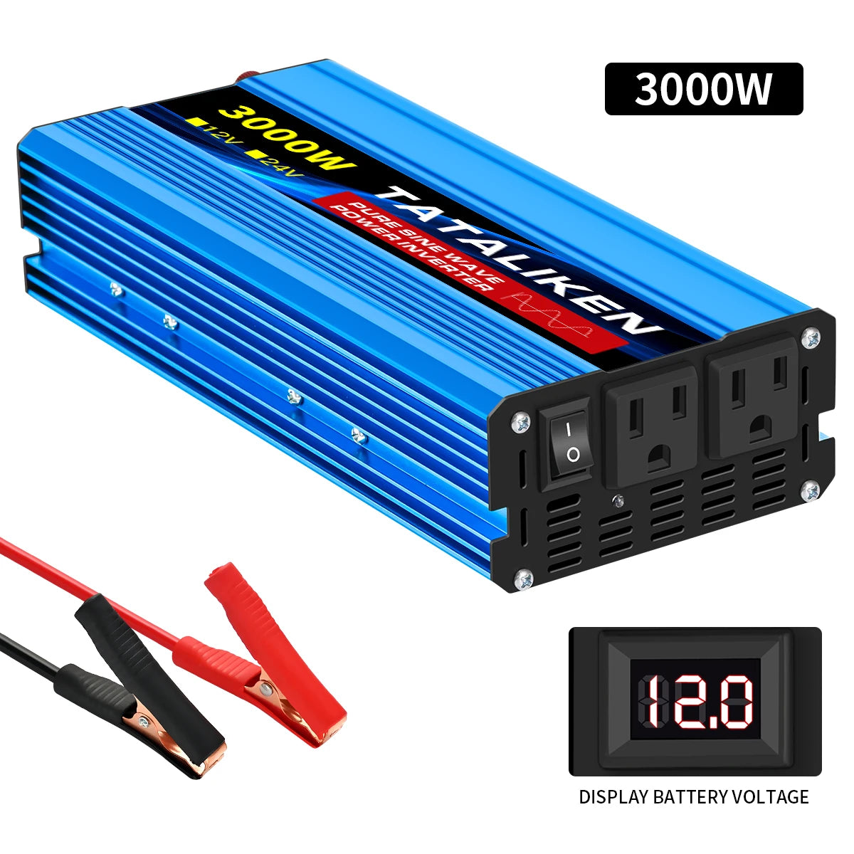 US Socket 12V To AC 110V 60HZ Pure Sine Wave Inverter Car Power 1600W/2200W/3000W Voltage Portable Converter with LED - TrendForce25