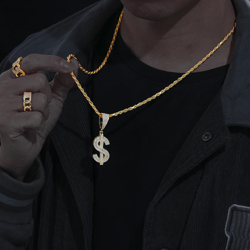 Bling Moissanite Dollar Pendant Necklace For Men Women 925 Sterling Silver Iced Out Choker Necklaces Hiphop Rap Rock Jewelry