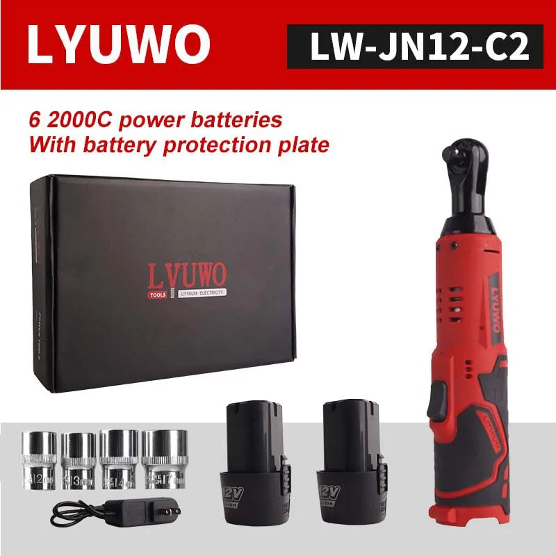 LYUWO 3/8 Rechargeable Electric , Ratchet Set, Angle Drill, Screwdriver To Remove Screw Nut, Automobile Maintenance Tool 2 Batte