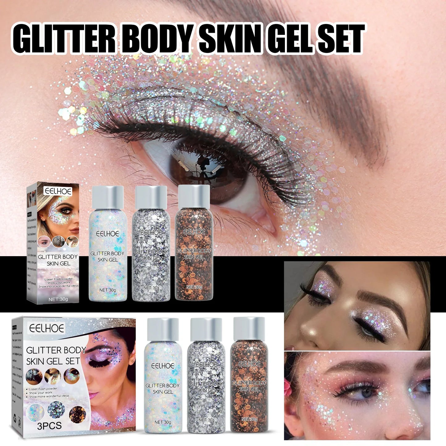 Body Glitter Gel Sequins Long Acting Face Eyes Hair Prom Party Mermaid Scales Not Easy To Take Off Makeup - TrendForce25