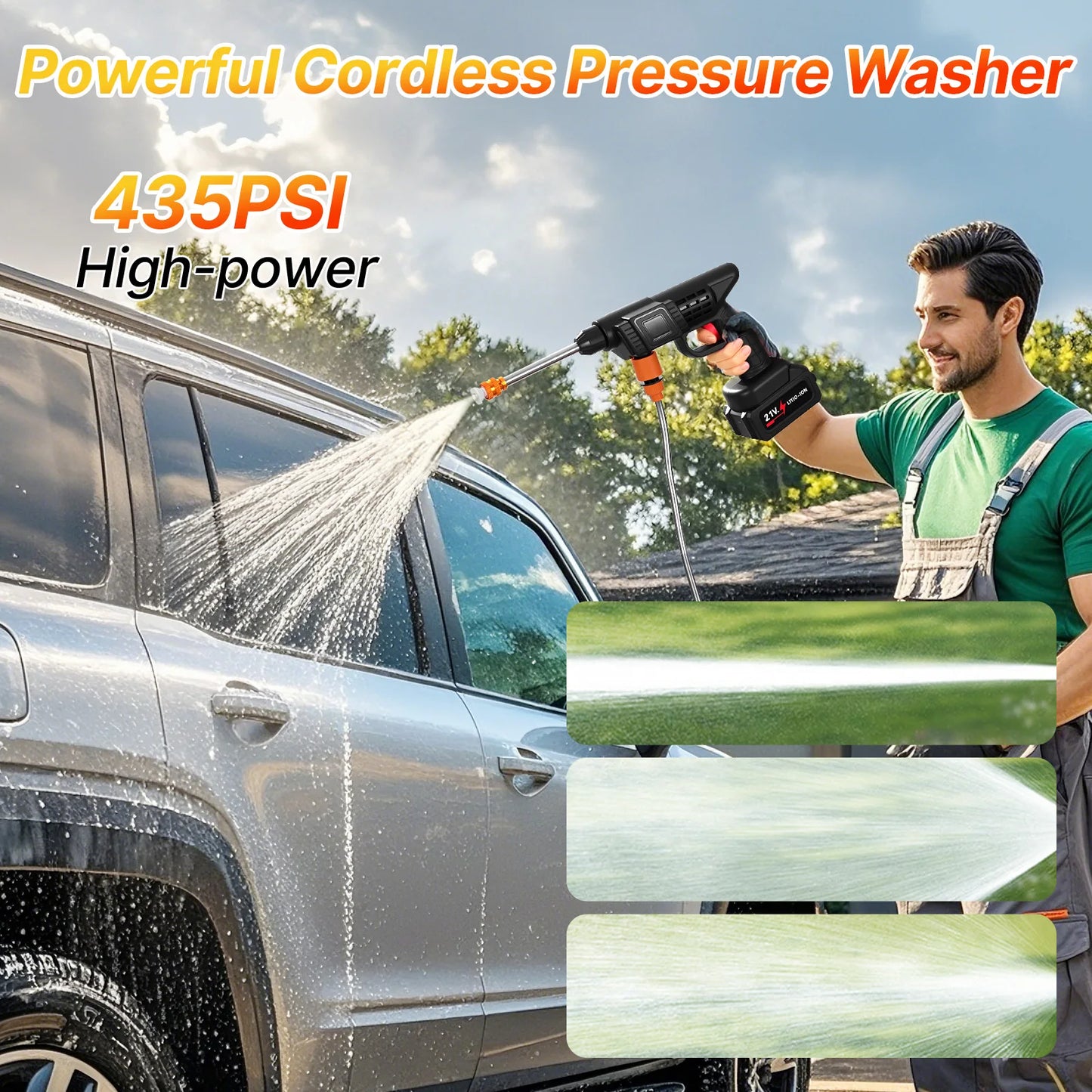 Cordless Pressure Washer,3-in-1 Nozzle Handheld Cordless Power Pressure Washer, Portable Cordless Power Cleaning Tool with 435PS