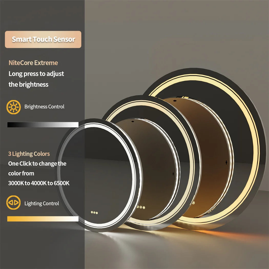 LUVODI Smart Illuminate LED Mirror for Bathroom Round Waterproof Washroom Toliet Wash Basin Bath Shower Fogless Mirror - TrendForce25