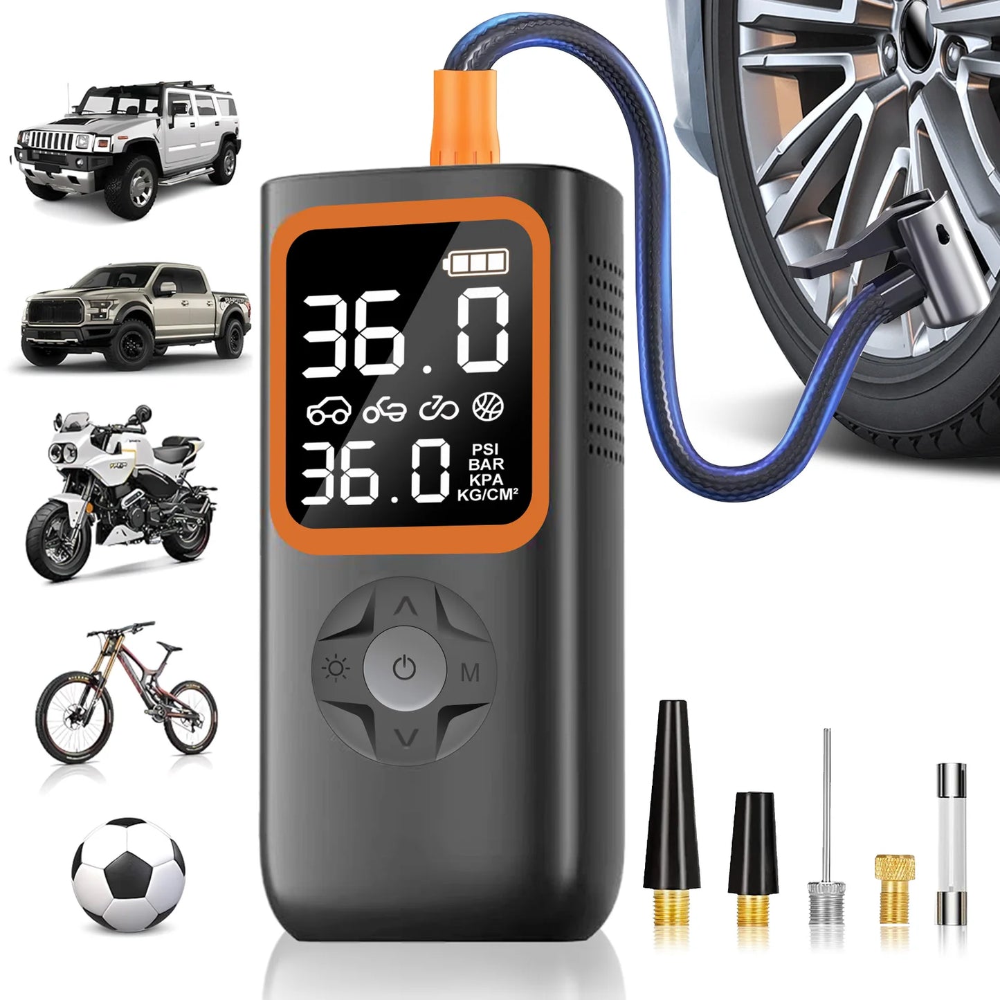 150PSI Wireless Tire Inflator Pump, Portable Air Compressor with Smart Digital Display and LED Light, for Cars Bicycles Motorc - TrendForce25