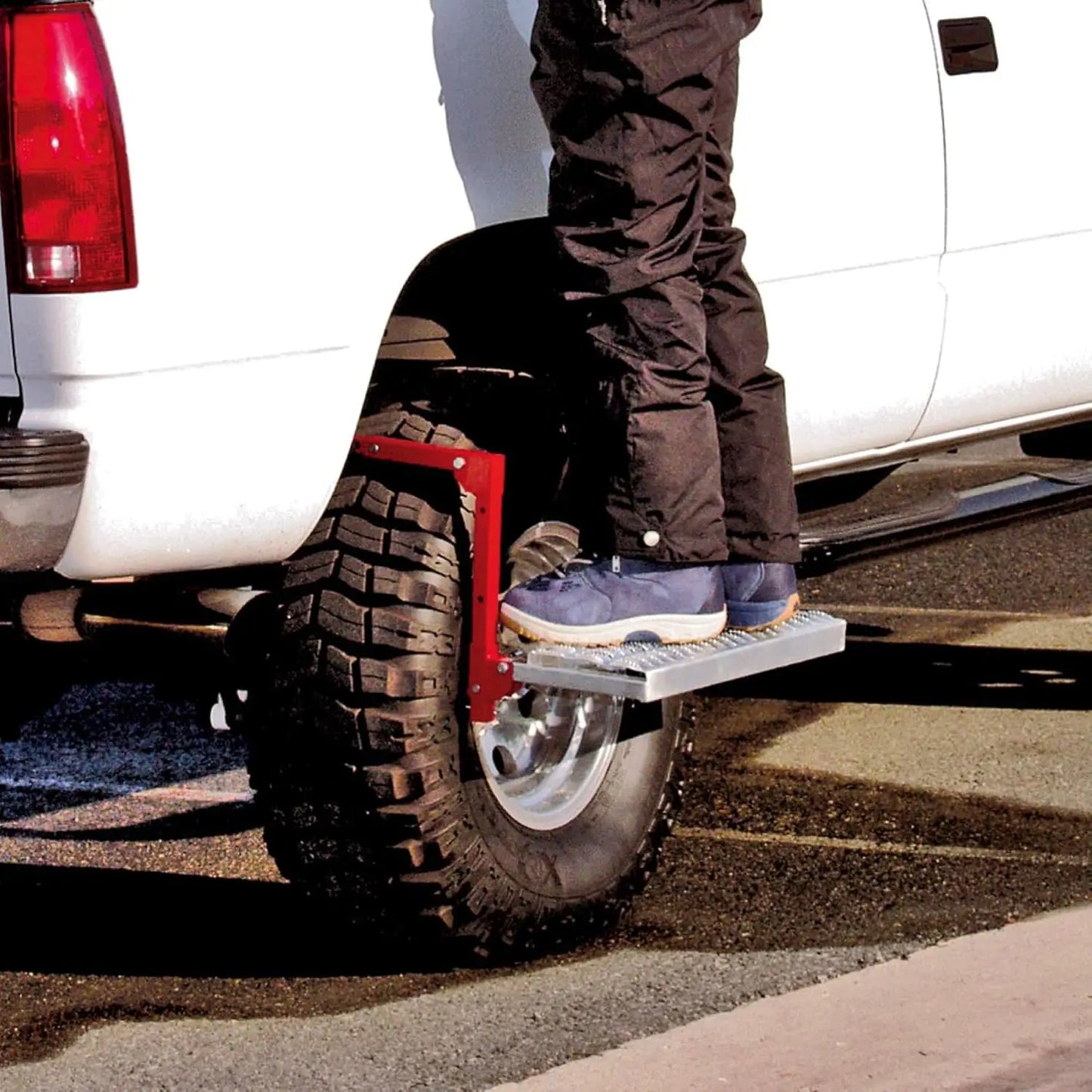 Heavy Duty Tire Step for Truck, SUV, Non-Slip Steel Surface, Adjustable to Fit Tire, Fold Flat for Storage – 647596 Large, Black