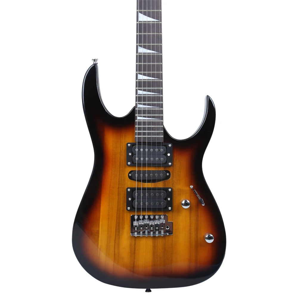 Novice Entry Level 170 Electric Guitar HSH Pickup Bag Strap Paddle Rocker Cable Wrench Tool Sunset Color