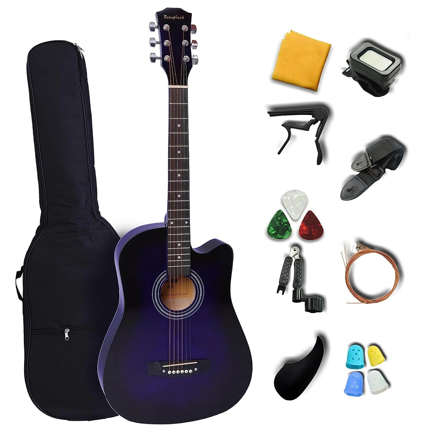 38 Inch Acoustic Guitar Set for Beginners Adults with Capo Picks Bag 6 Steel Strings Travel Guitar for Teens Guitar Accessories