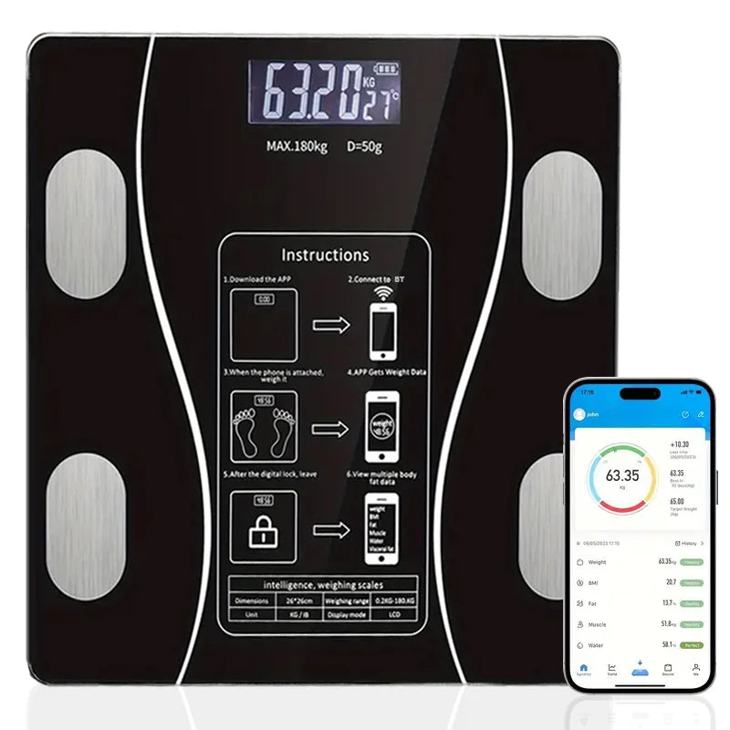 Smart Body Fat Scale Wireless LED Digital Bathroom Weight Scale Body Composition Analyzer Testing Scale - TrendForce25