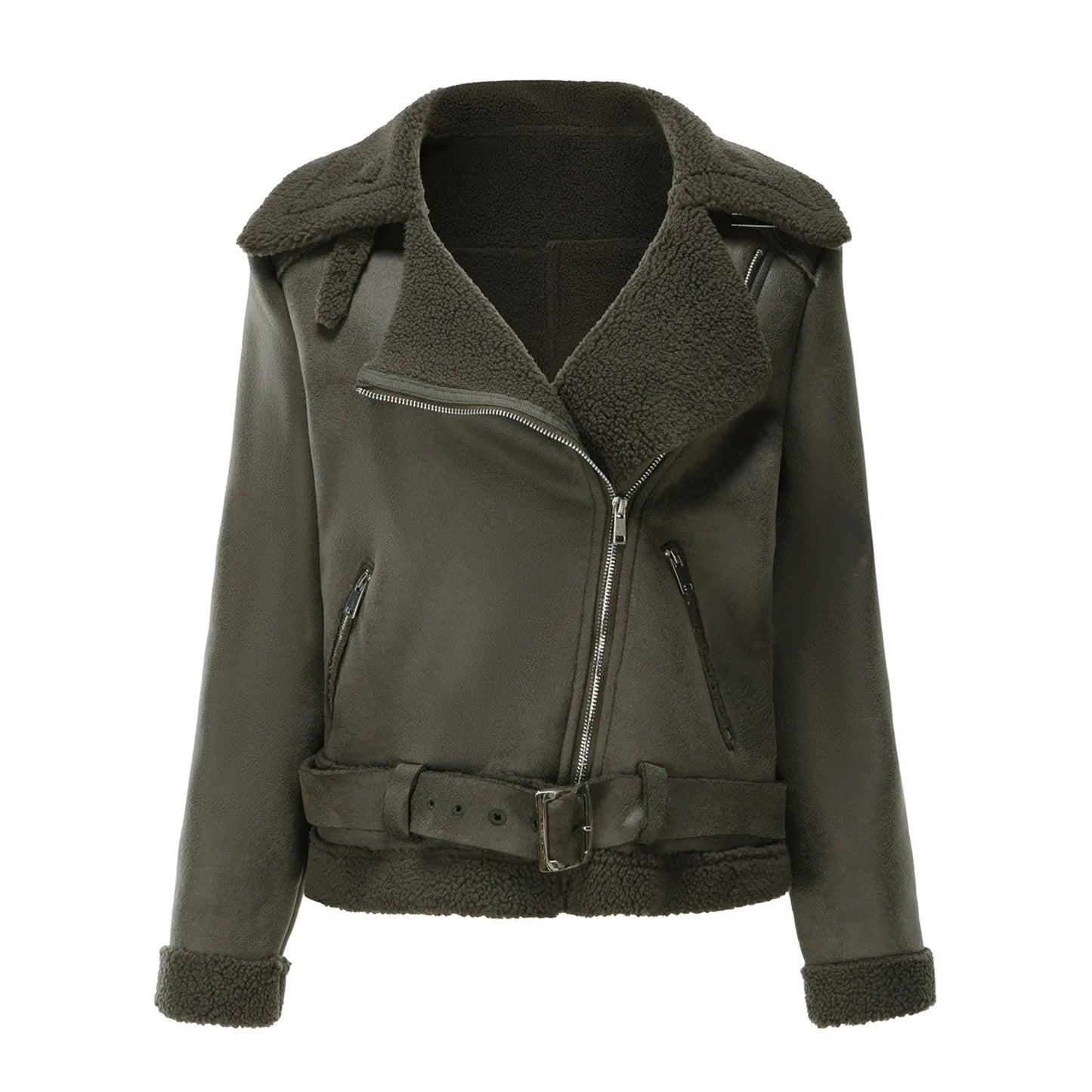 Warm Suede Lamb Jacket Winter Women Thick Short Motorcycle Coats Faux Shearling Leather Jackets Zip Cool Outwear Women'S Coat