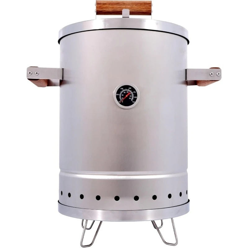 (6-pound) Stainless Steel (Small) Charcoal Barrel Smoker with Thermometer & Airlock system - 16.5"x 21.18" x ⌀11.81"