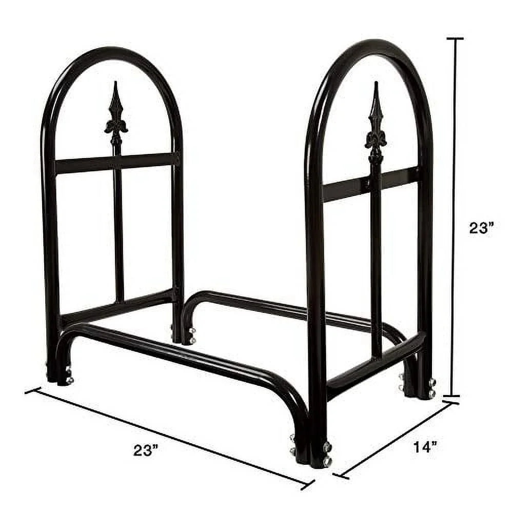 Fireplace Log Rack Steel Firewood Holder with Finial Design Sturdy Indoor Outdoor Wood Storage Solution Black Finish