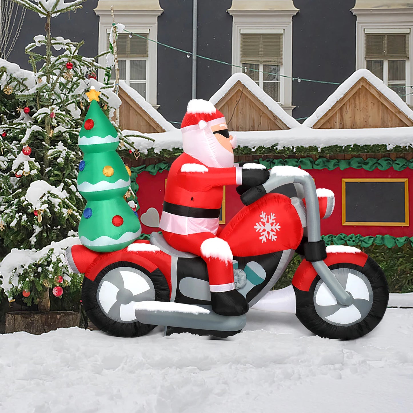 6ft Santa Riding Motorcycle 7 LED Lights Garden Santa Decoration 18W Christmas Garden Atmosphere Inflatable Air Model Decoration
