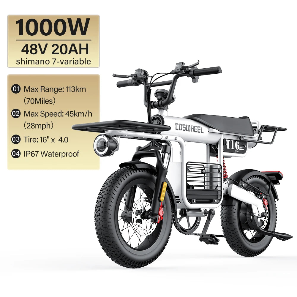 Coswheel Electric Bike Adult Road Ebike T16 Mountain Ebikes Urban Commuting Electric Bike 48V 20AH Outdoor Electric motorcycle - TrendForce25