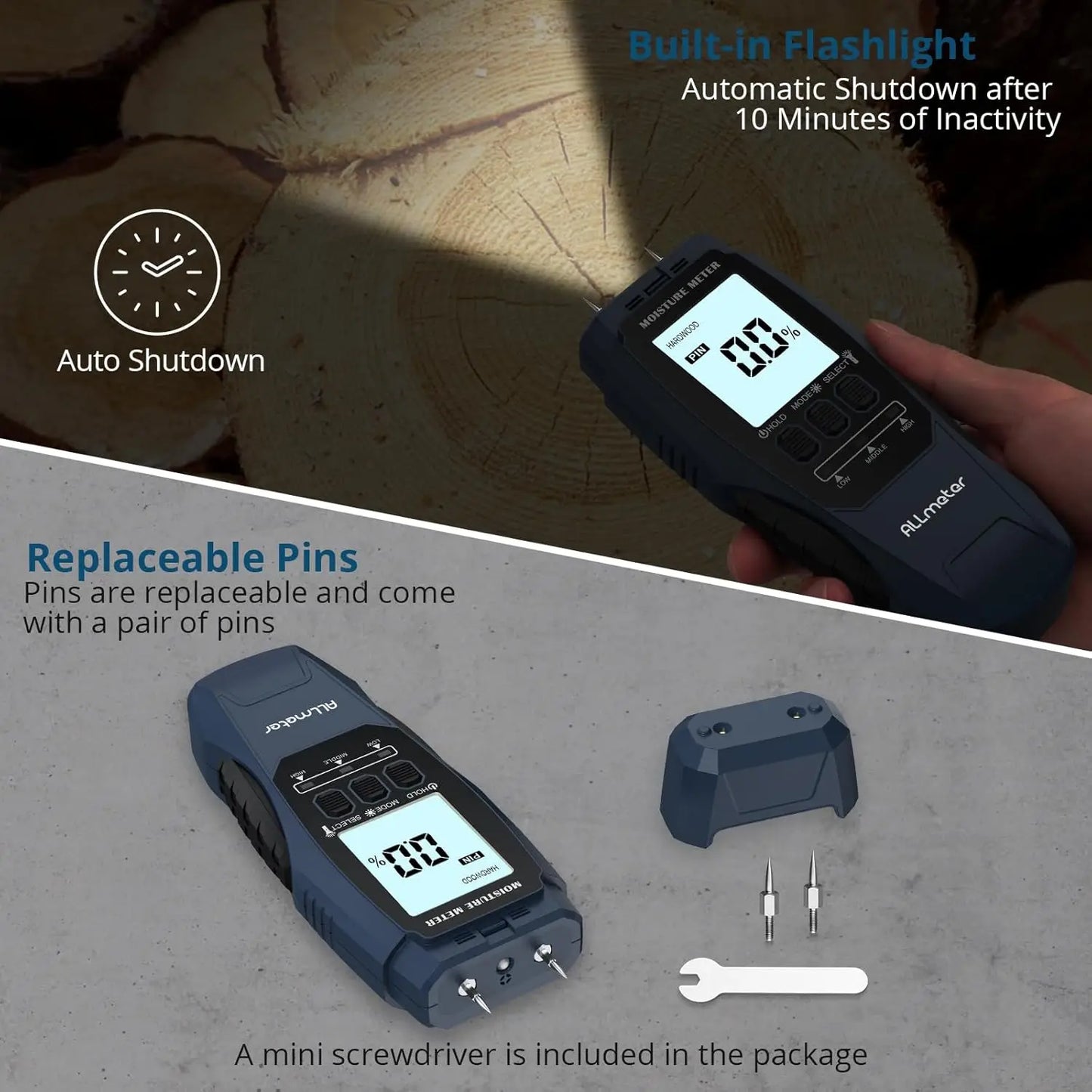 2-in-1 Digital Wood & Building Moisture Meter – Dual Pin & Pinless Tester for Home Renovation, Construction & Woodworking