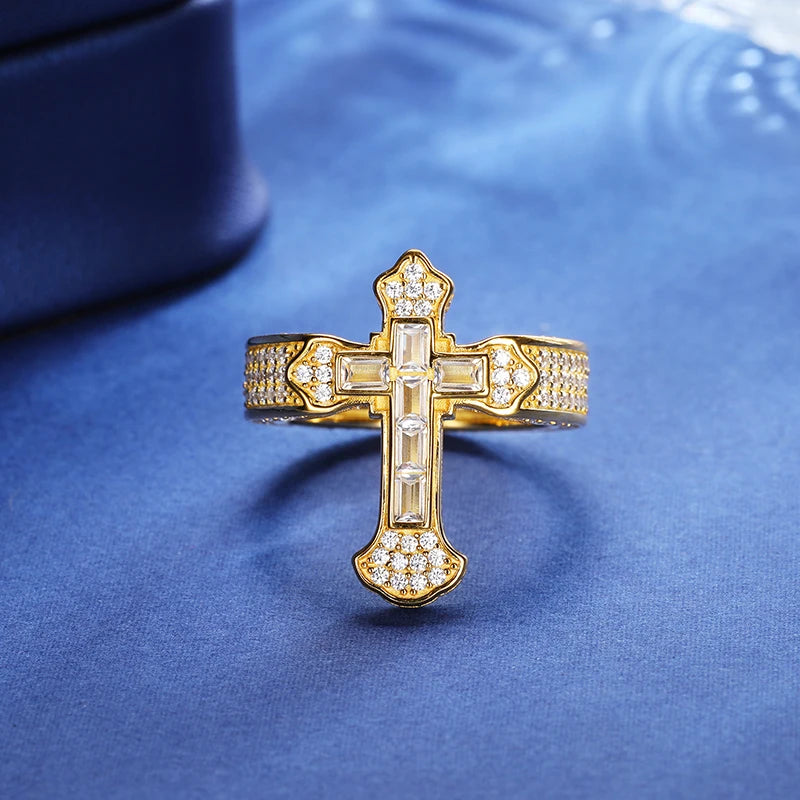 New 925 Sterling Silver Cross Baguette Moissanite Rings for Women Men Wedding Diamond Hip Hop Ring Fine Jewelry Christmas Gifts