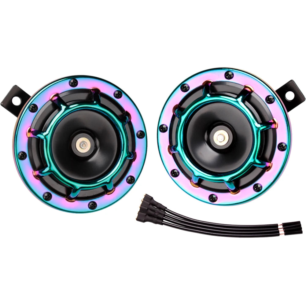 ALLREY 2Pcs Car Horn Multi-Color 12V Disc Electric Air Horn Kit Dual Tone Super Loud Alarm Singal Motorcycle Truck Warning Tool - TrendForce25
