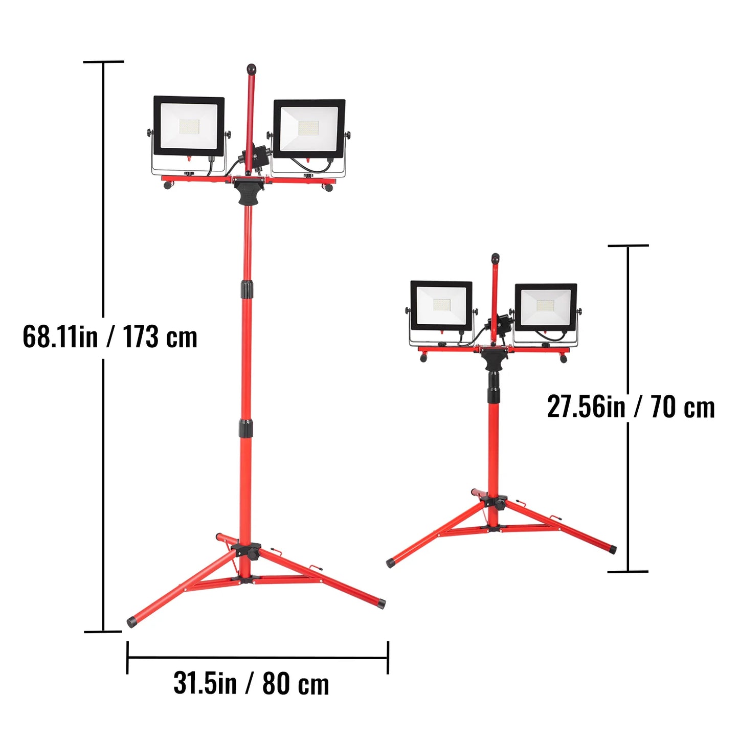 VEVOR LED Work Light with Stand 5000/10000 Lumen Dual-head LED Tripod Work Light w/ 27.6"-68.1" Adjustable&Foldable Tripod Stand - TrendForce25