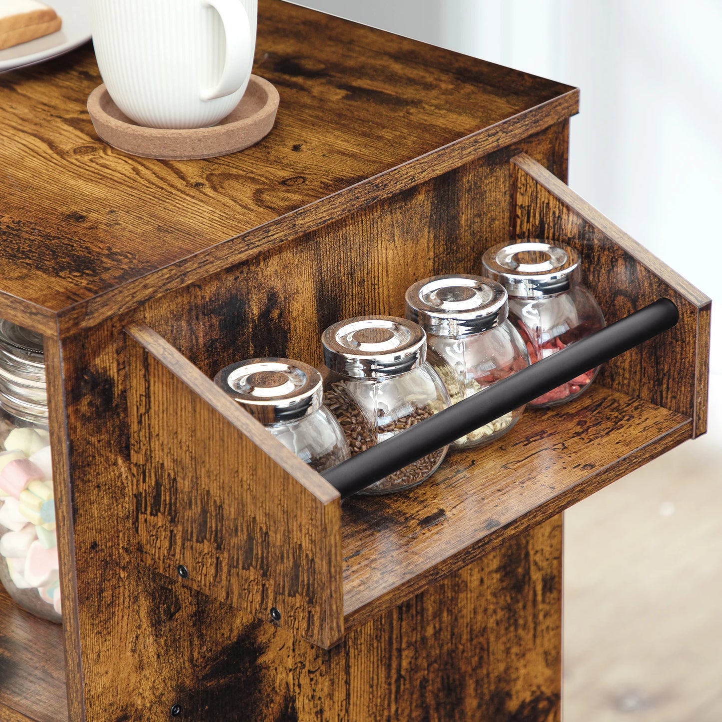 HOOBRO Kitchen Island Storage Cabinet with Drawer Stroller Kitchen Cart with Spice and Towel Rack Saving Space,