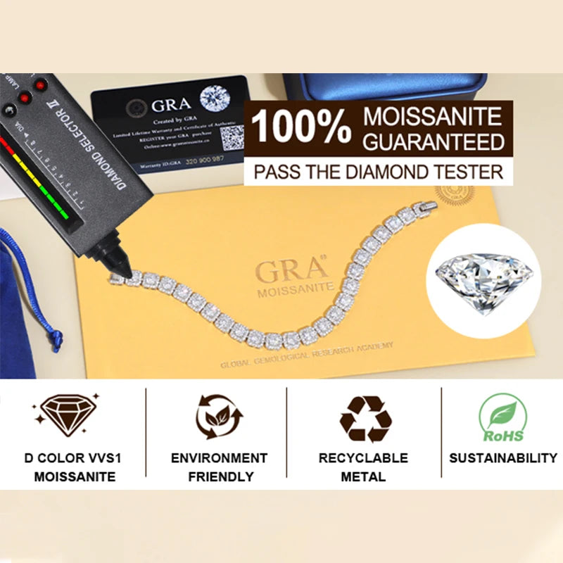 Iced Out Moissanite Halo Tennis Bracelet for Women Men S925 Sterling Silver 18k Gold Plated Jewelry with GRA Bracelets Gifts - TrendForce25