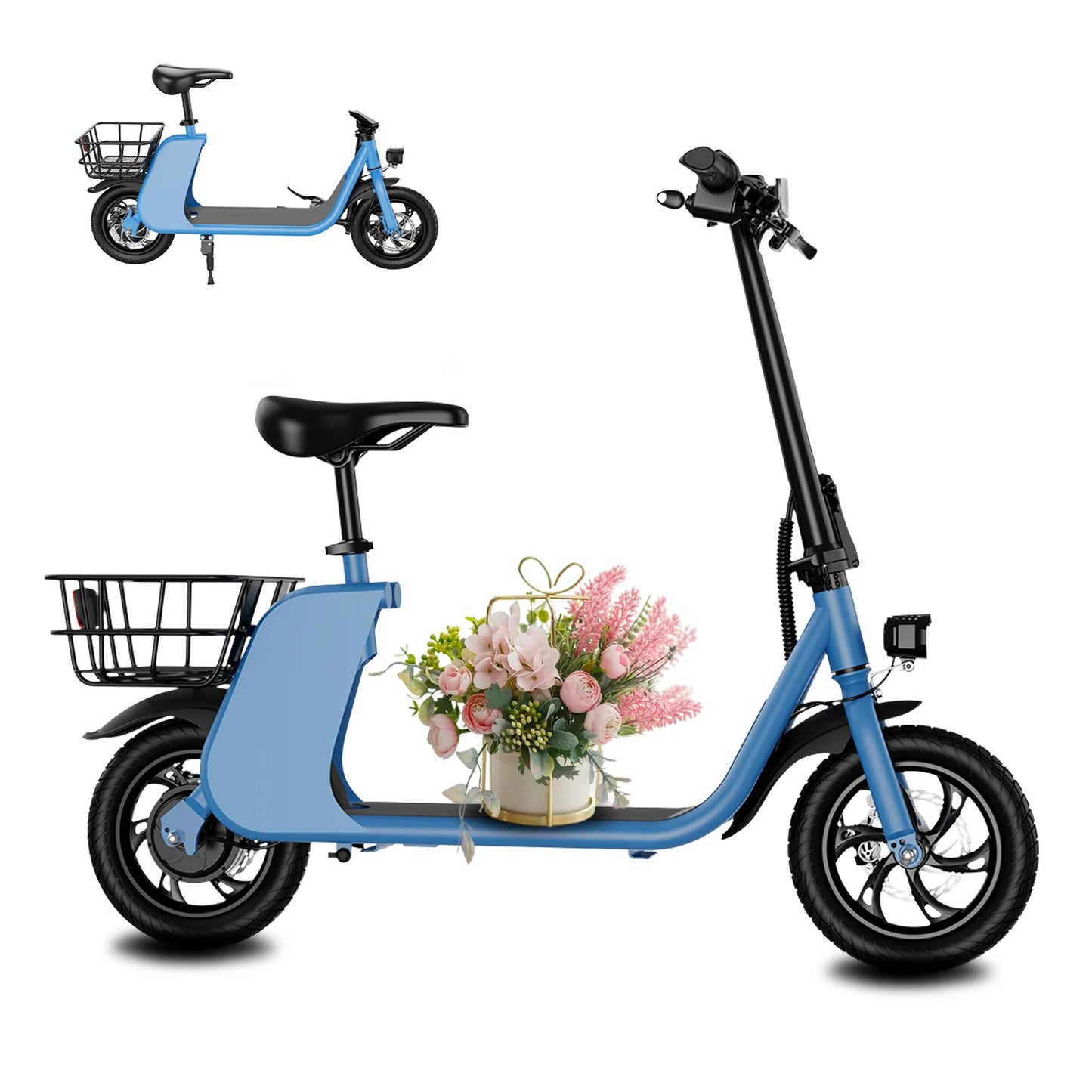 450W adult electric scooter 15.5mph, with seat and shopping basket, suitable for female electric scooters for urban commuting - TrendForce25