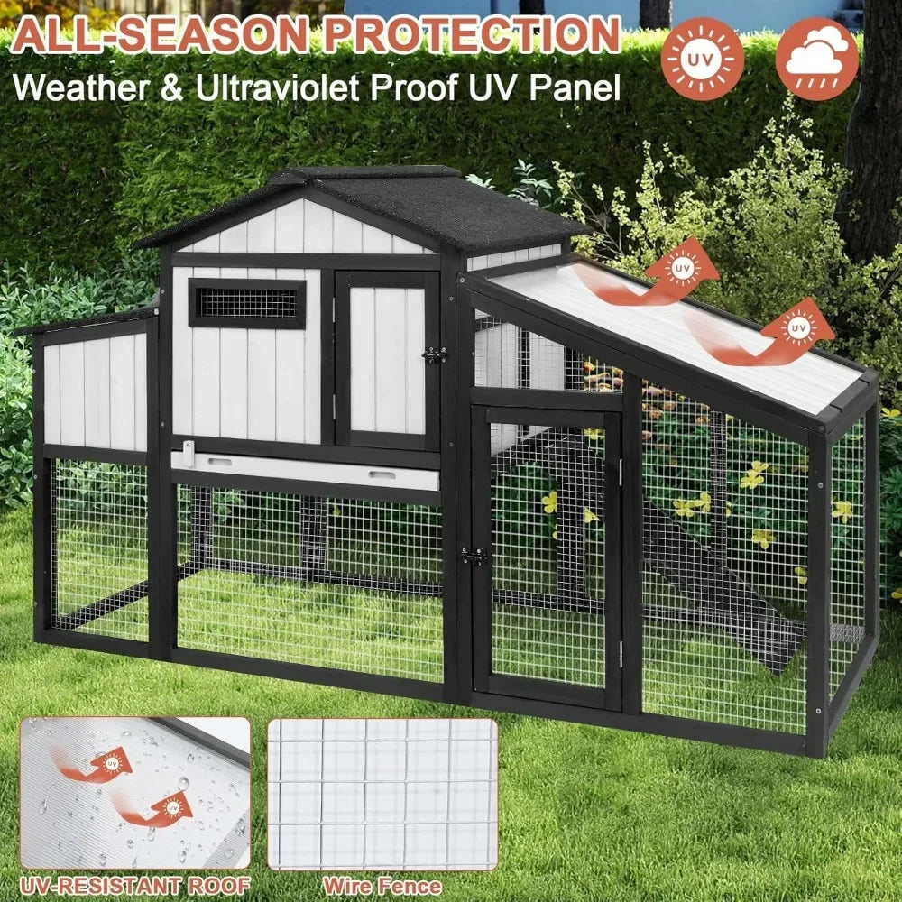 65.3" Long Chicken Coop and Hen House for 1-2 Chickens, Comes with Nesting Boxes, Trays, Perches, Combinable, Black - TrendForce25