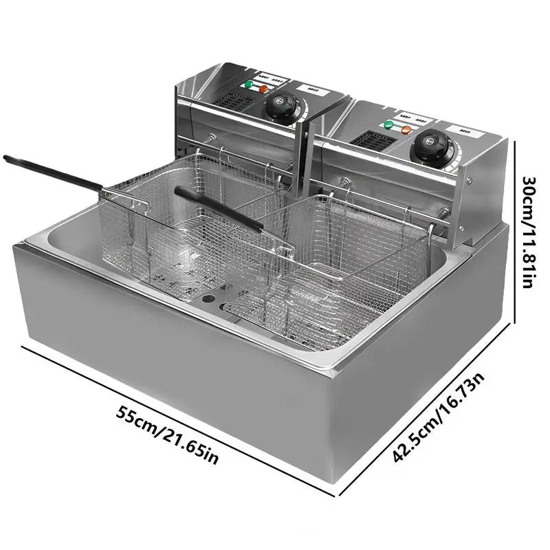 Deep Fryer Pot Electric 110V Commercial Double Stainless Steel Chicken Wings Fryers with Baskets and Temperature Control Kitchen - TrendForce25
