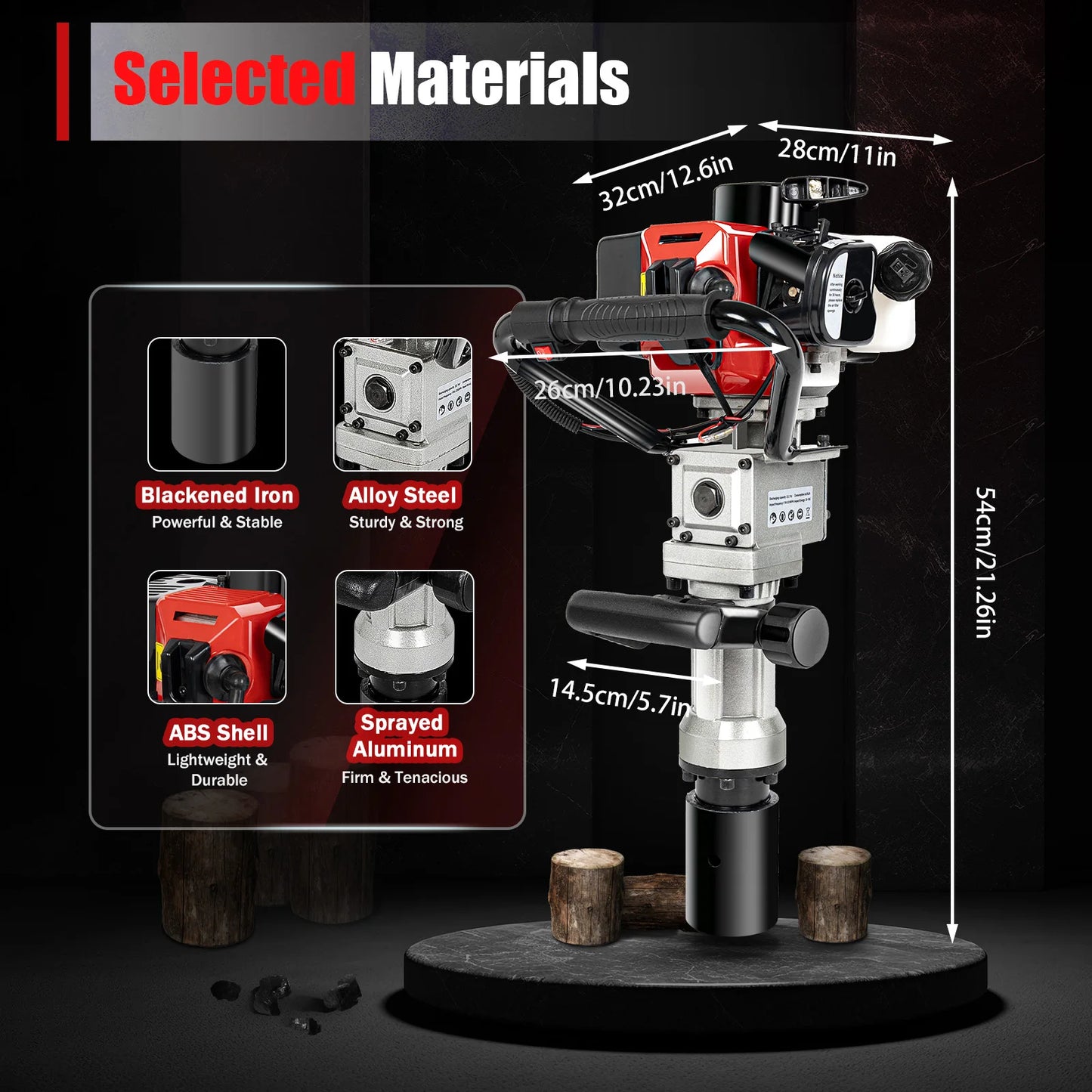 32.6cc Gasoline Pile Driver 20-45J Impact 8500RPM 0.9KW Two-stroke Piling Tool w/2 Sleeves for Fencing & Construction 