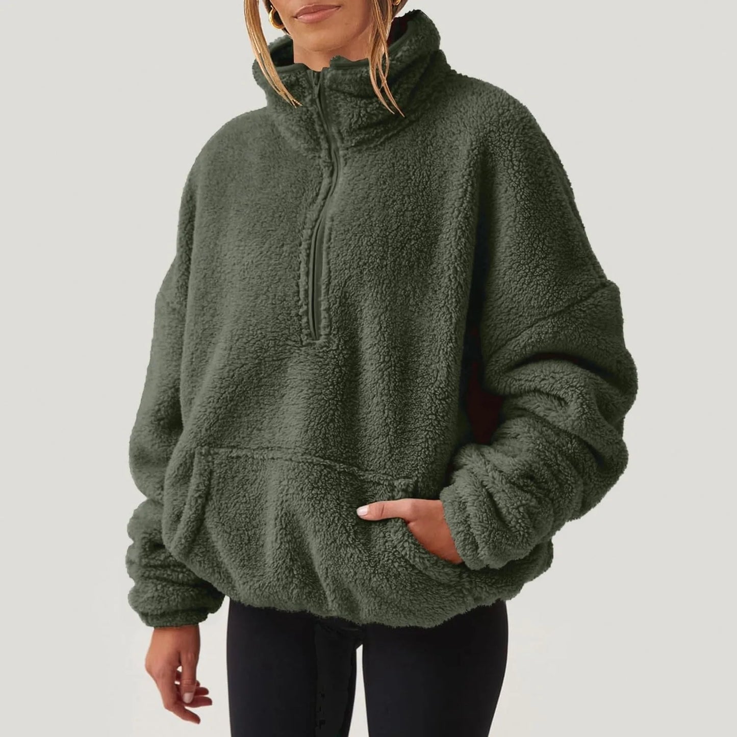 Fuzzy Quarter Zip Sweatshirt Women Trendy Casual Zipper Pullover Fleece Sweatshirts Long Sleeve Winter Outfits Cute Fashion