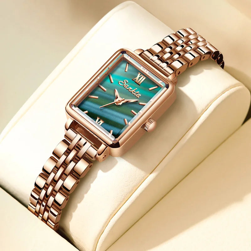 SUNKTA Luxury Hight Quality Quartz Watch Fashion Charming Rhinestones Stainless Steel Band Women's Wristwatches+BOX