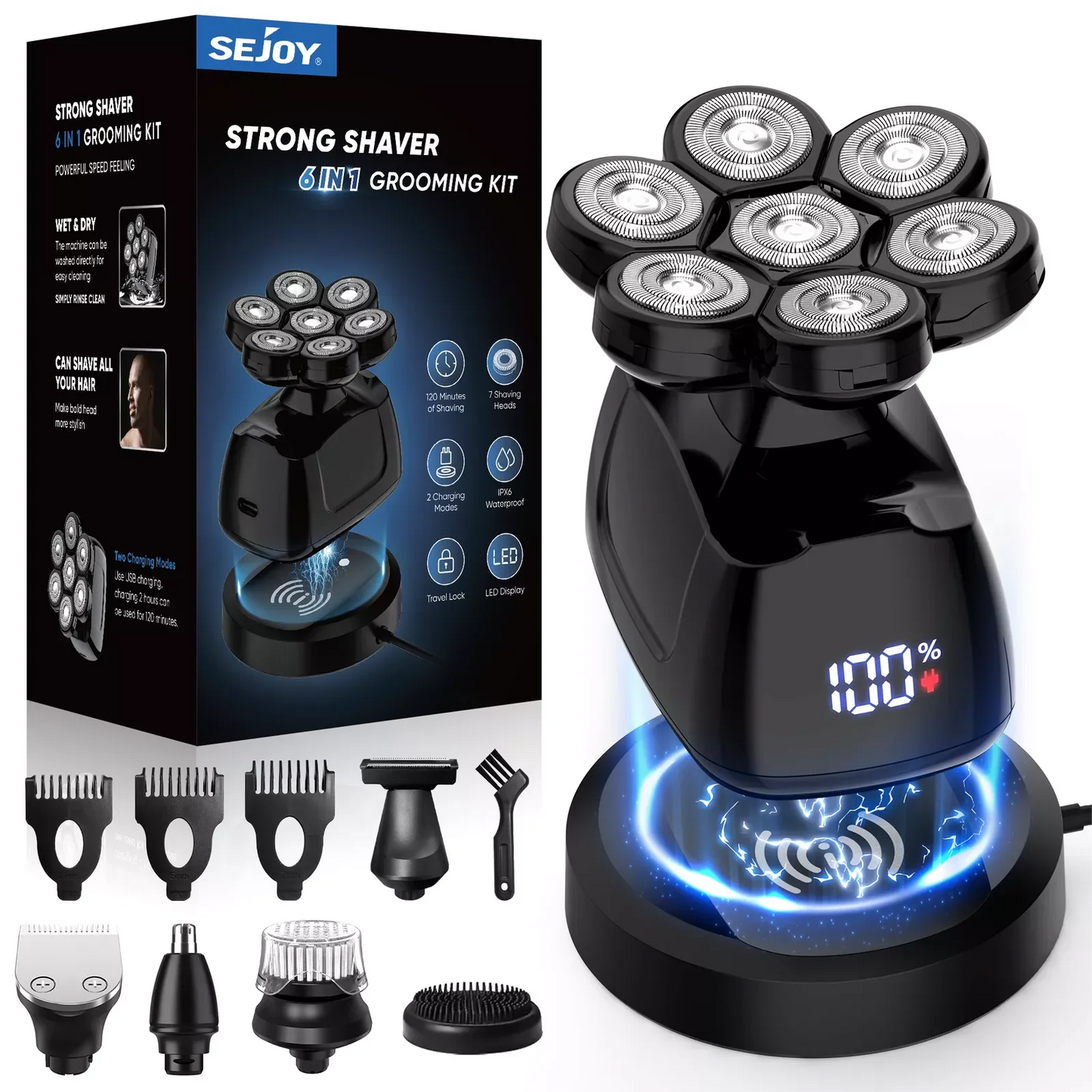 SEJOY Multifunctional Electric Shavers Kits for Bald Head Shaver Beard Shaving Machine for Men Grooming Kit Husband Gift
