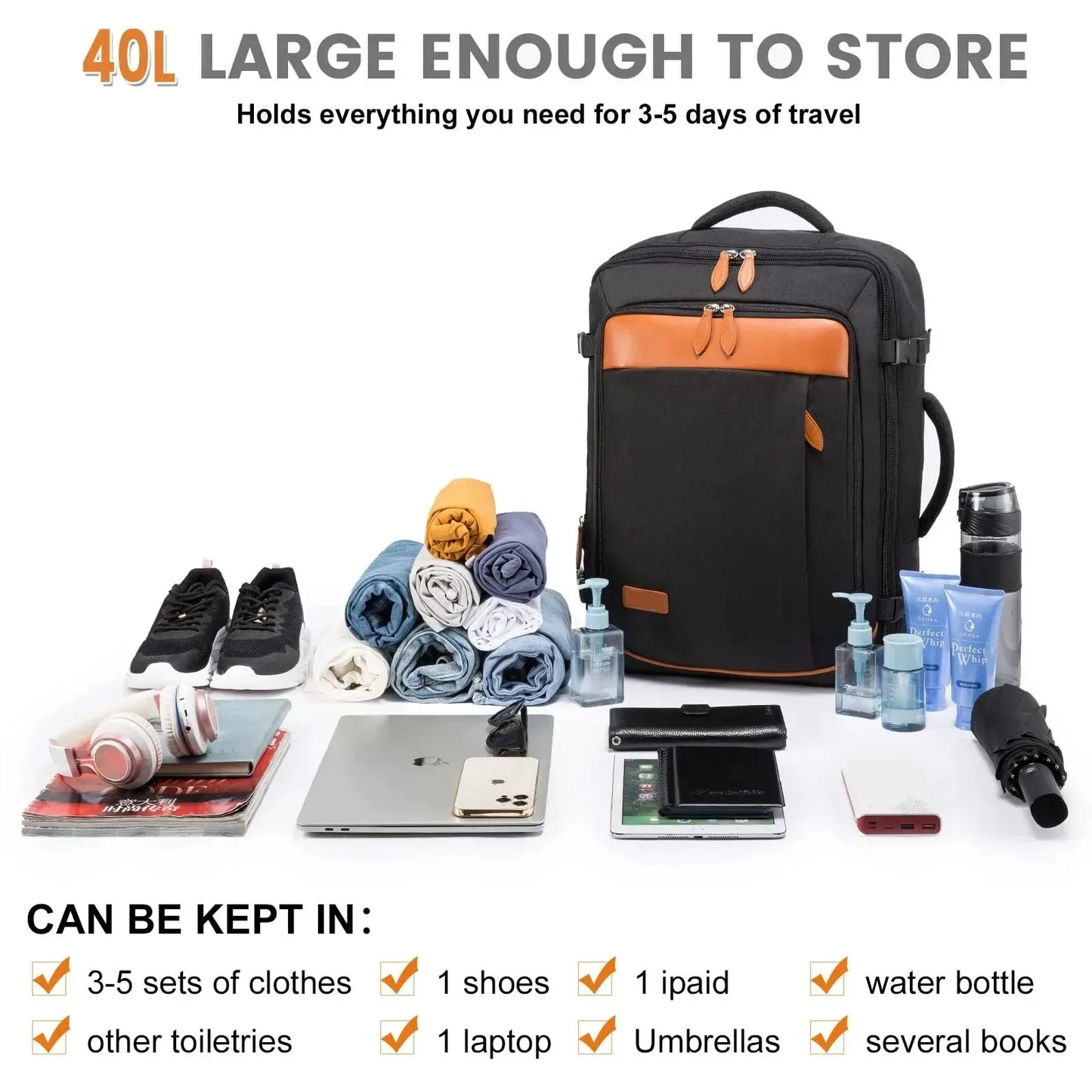 40L Large Capacity Backpack Laptop Backpack Expandable Large Suitcase Waterproof Luggage Travel Backpack - TrendForce25