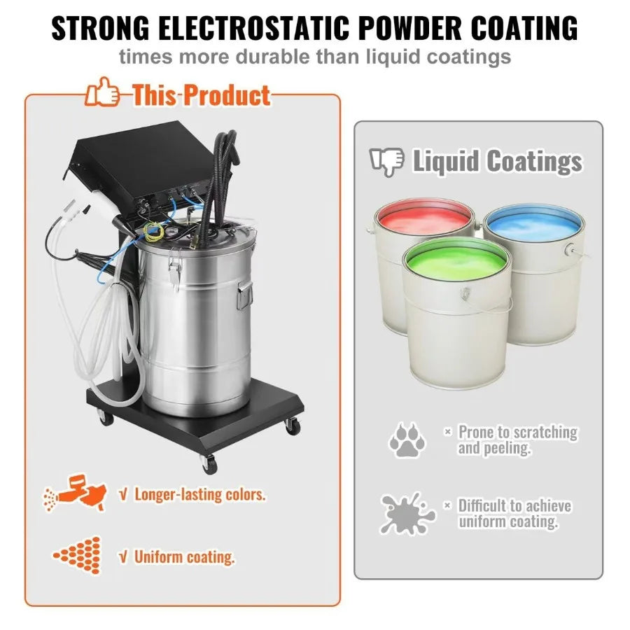 Powder Coating System 50 W 100KV Electrostatic Output Powder Coating Kit with 50L Powder Hopper 450g Per Minute Powder Coating