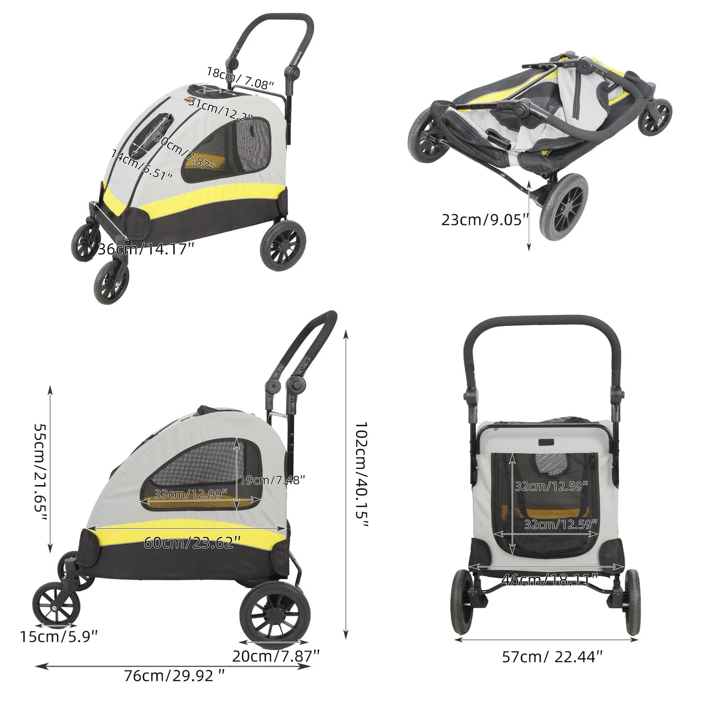 Premium Dog Stroller Pram 4 Wheel Foldable Cart Travel Walk Pet Jogger Wagon for Small Medium Large Dogs