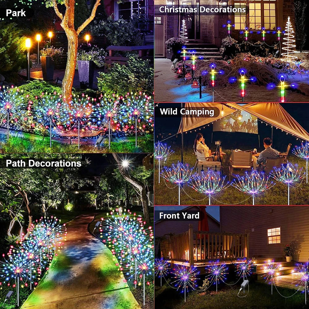 320/240LED Solar Fireworks Lights Bright 4 in1 Pack Lawn Lamp Outdoor Garden Decoration Starburst Lights 8 Mode Fairy Lights - TrendForce25