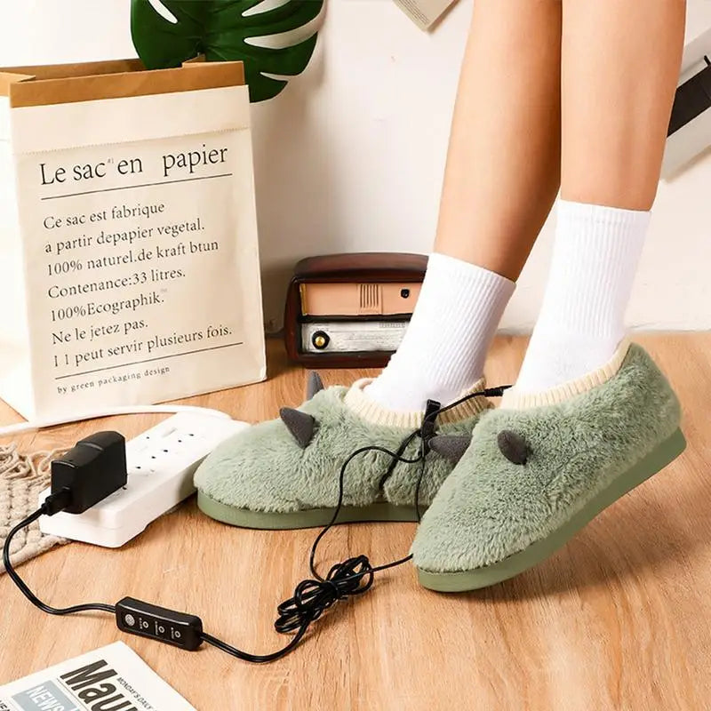 USB Foot Warming Slippers Electric Plush Heated Shoes Pad Charging Treasure Heating Winter Foot Warmer for Men and Women