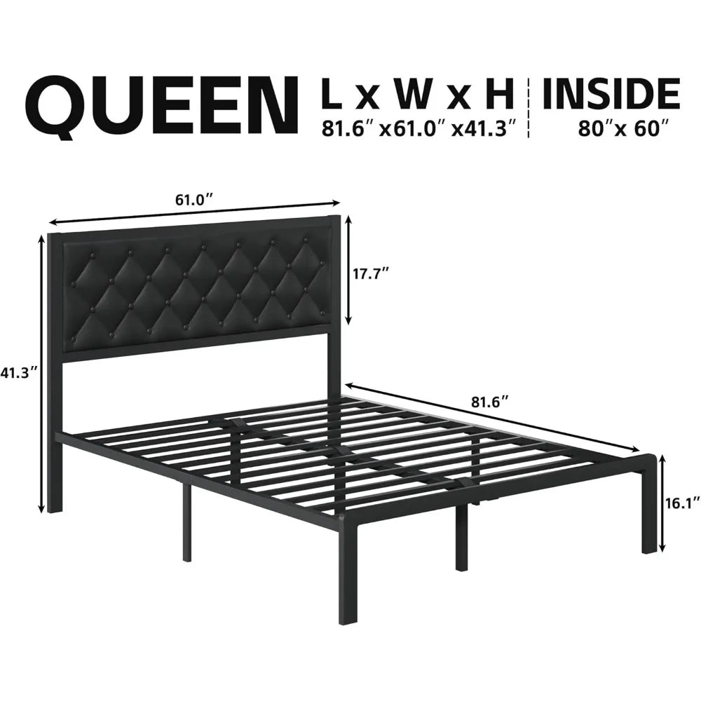 Full Size Bed Frame with Storage Space and PU Leather Upholstered Bed Frame Platform, Easy Assembly, No Box Spring Needed