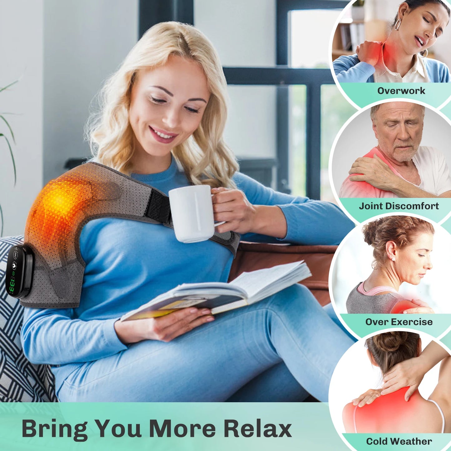 Adjustable Heating Vibration Shoulder Brace Support, Electric Heating Pad for Shoulder, Left and Right Shoulder Massager Warming - TrendForce25