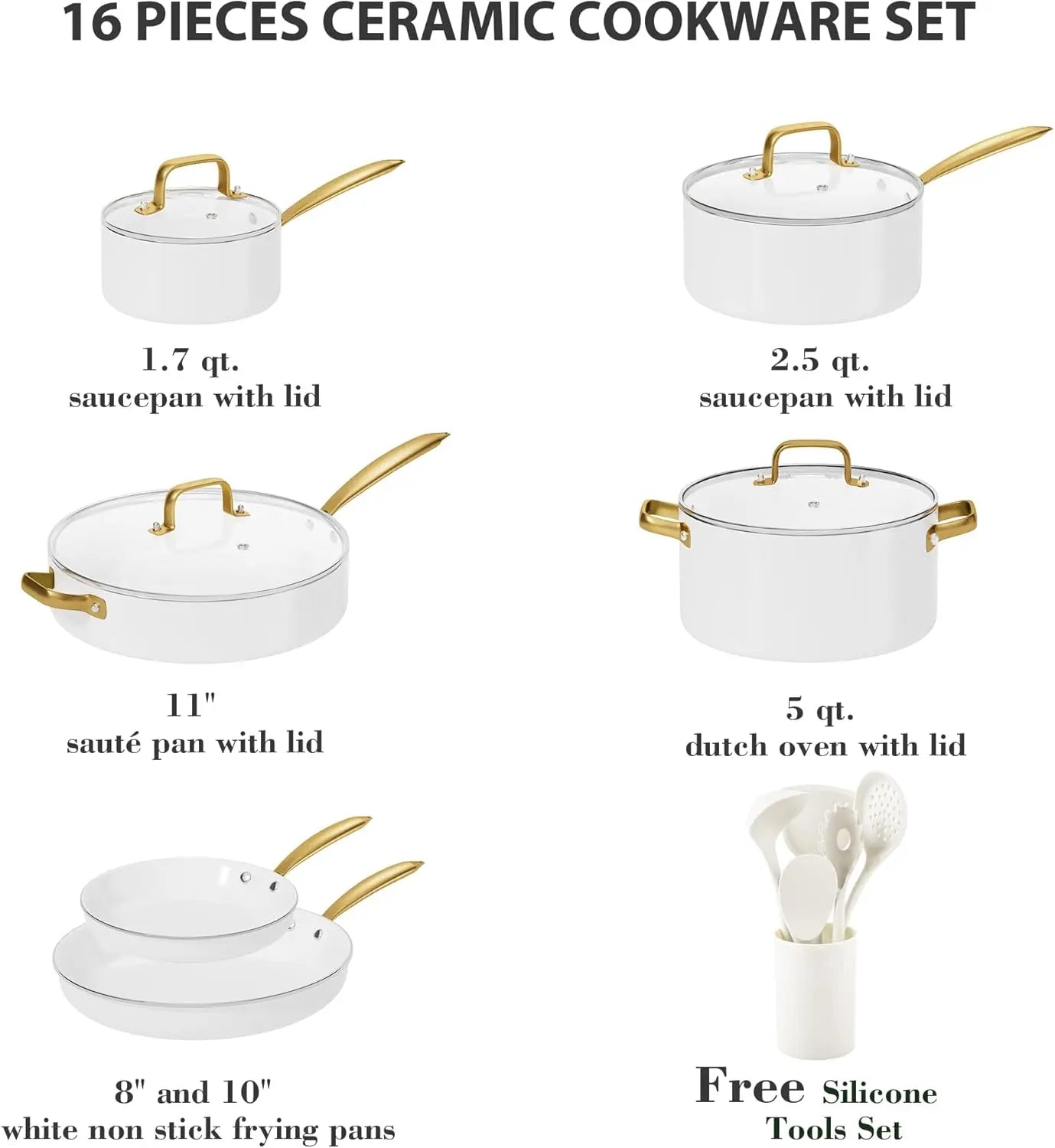 Pots and Pans Set Non Stick - Ceramic Cookware Set with Cooking Utensils Set, Non Toxic Kitchen Cookware Sets Dutch-white