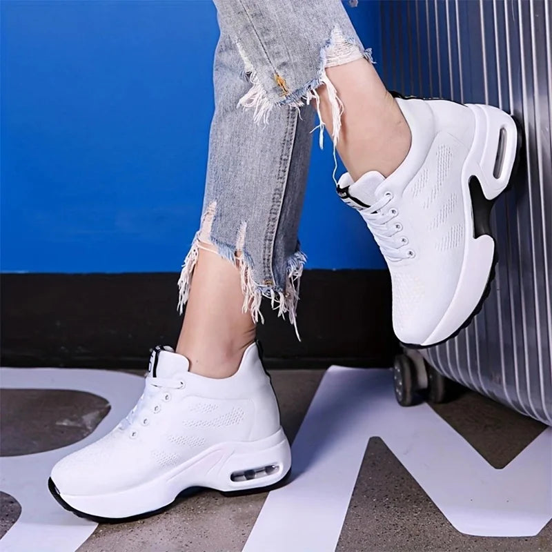 Women Sport Shoes Air Cushion Running Sneaker Comfortable Mesh Shoes Lace Up Breathable White Walking Shoes