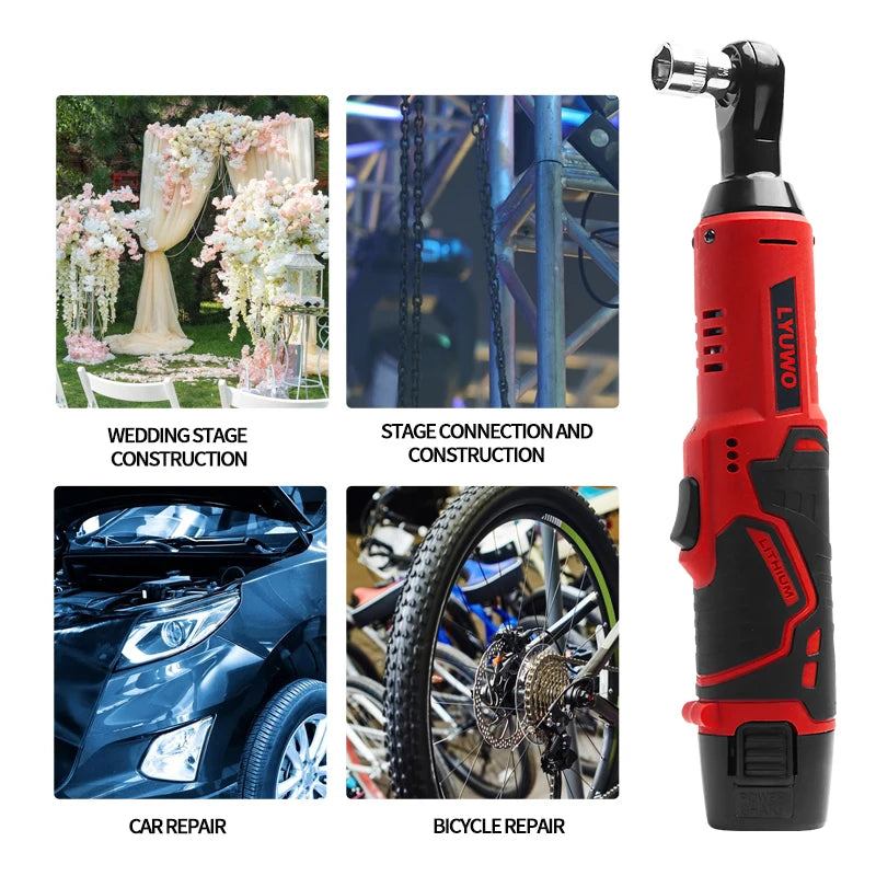 LYUWO 3/8 Rechargeable Electric , Ratchet Set, Angle Drill, Screwdriver To Remove Screw Nut, Automobile Maintenance Tool 2 Batte