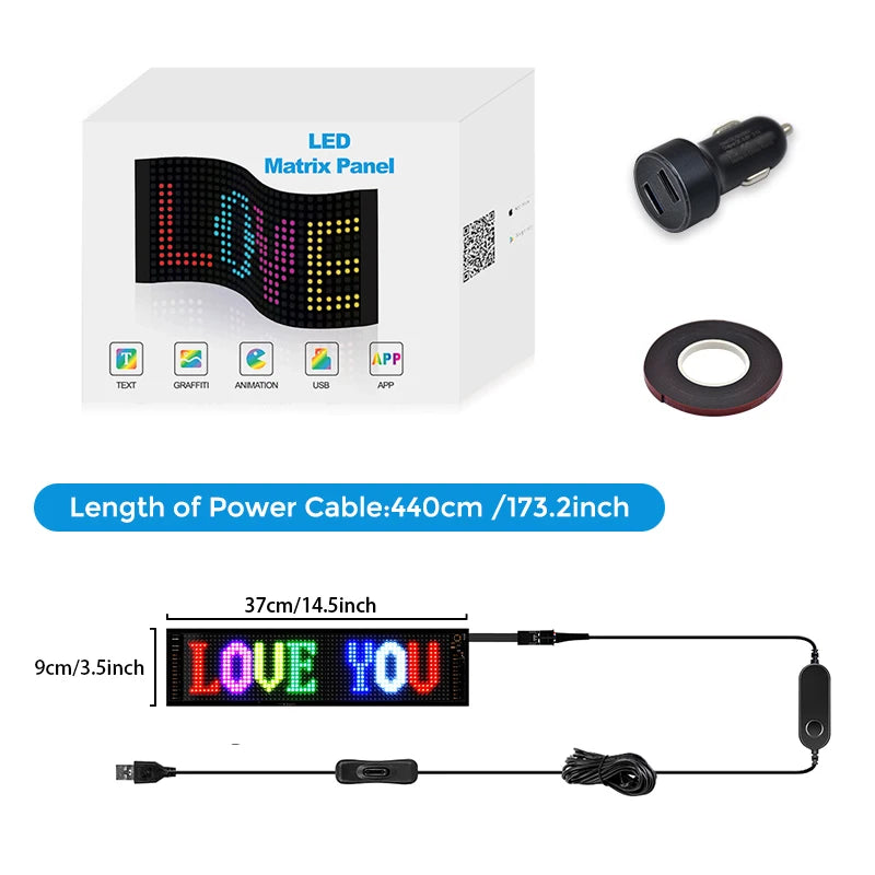Scrolling Bright Advertising LED Signs, Flexible USB 5V LED Car Sign Bluetooth App Control Custom Text Pattern ,Valentine's Day
