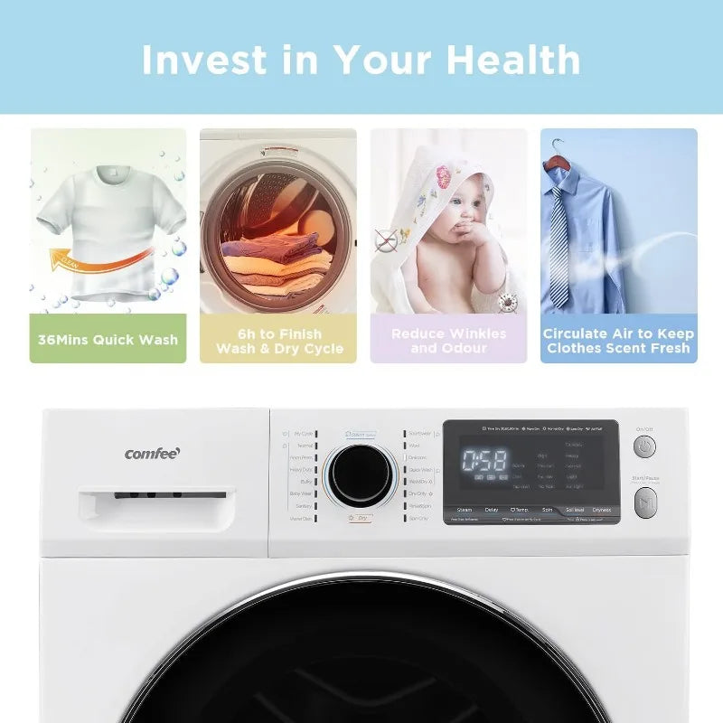 COMFEE’ 24"Washer and Dryer Combo 2.7cu.ft 26lbs Washing Machine Steam Care, Overnight Dry, No Shaking Front Load Full-Automatic - TrendForce25