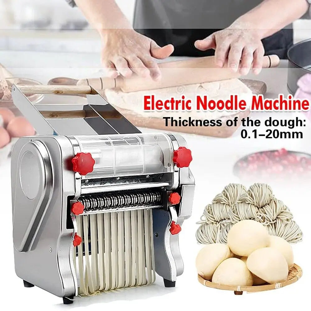 550W Electric Pasta Maker Noodle Machine Dumpling Skin Roller Steel Full Stainless Steel Dual Knife Noodle Maker For Commercial