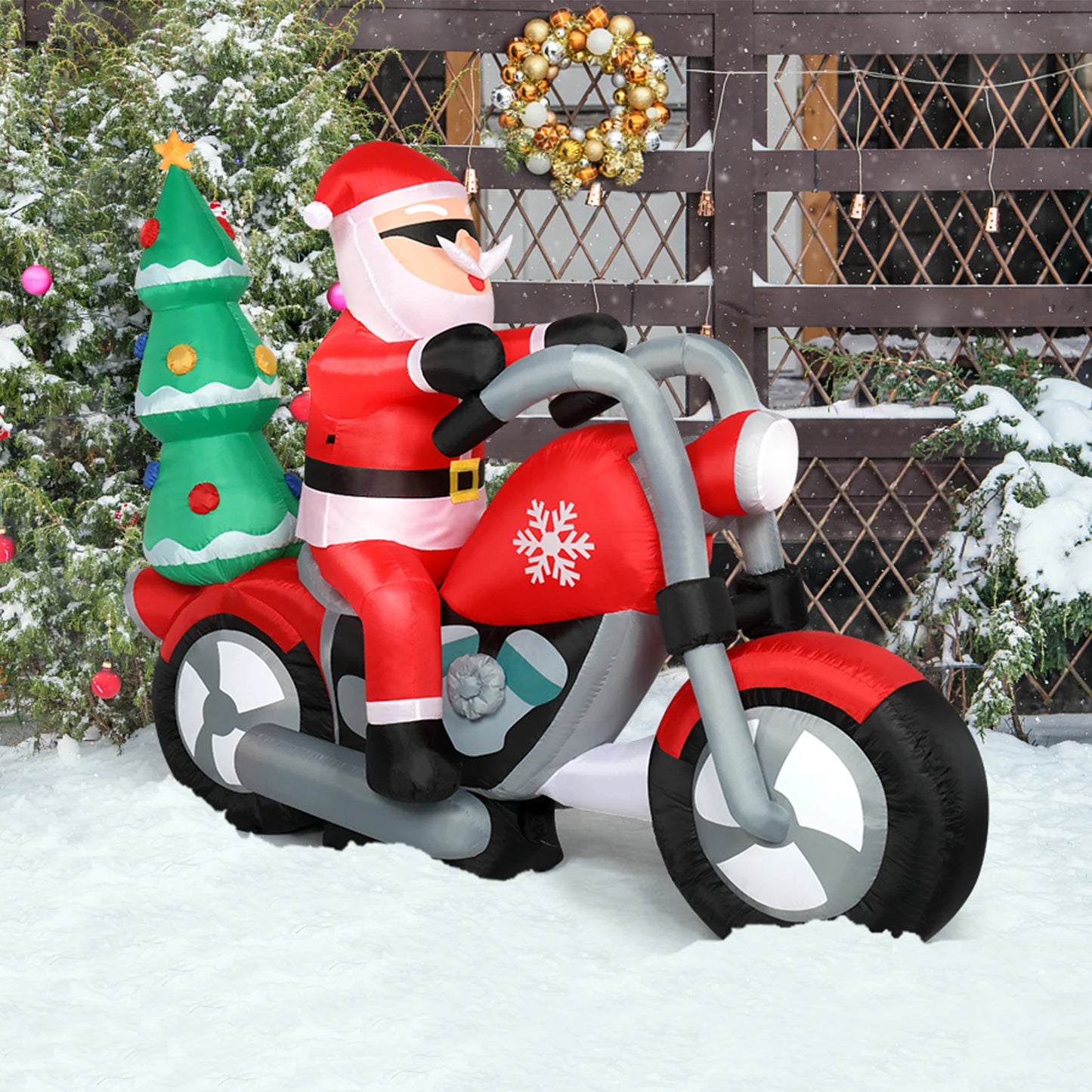 6ft Santa Riding Motorcycle 7 LED Lights Garden Santa Decoration 18W Christmas Garden Atmosphere Inflatable Air Model Decoration