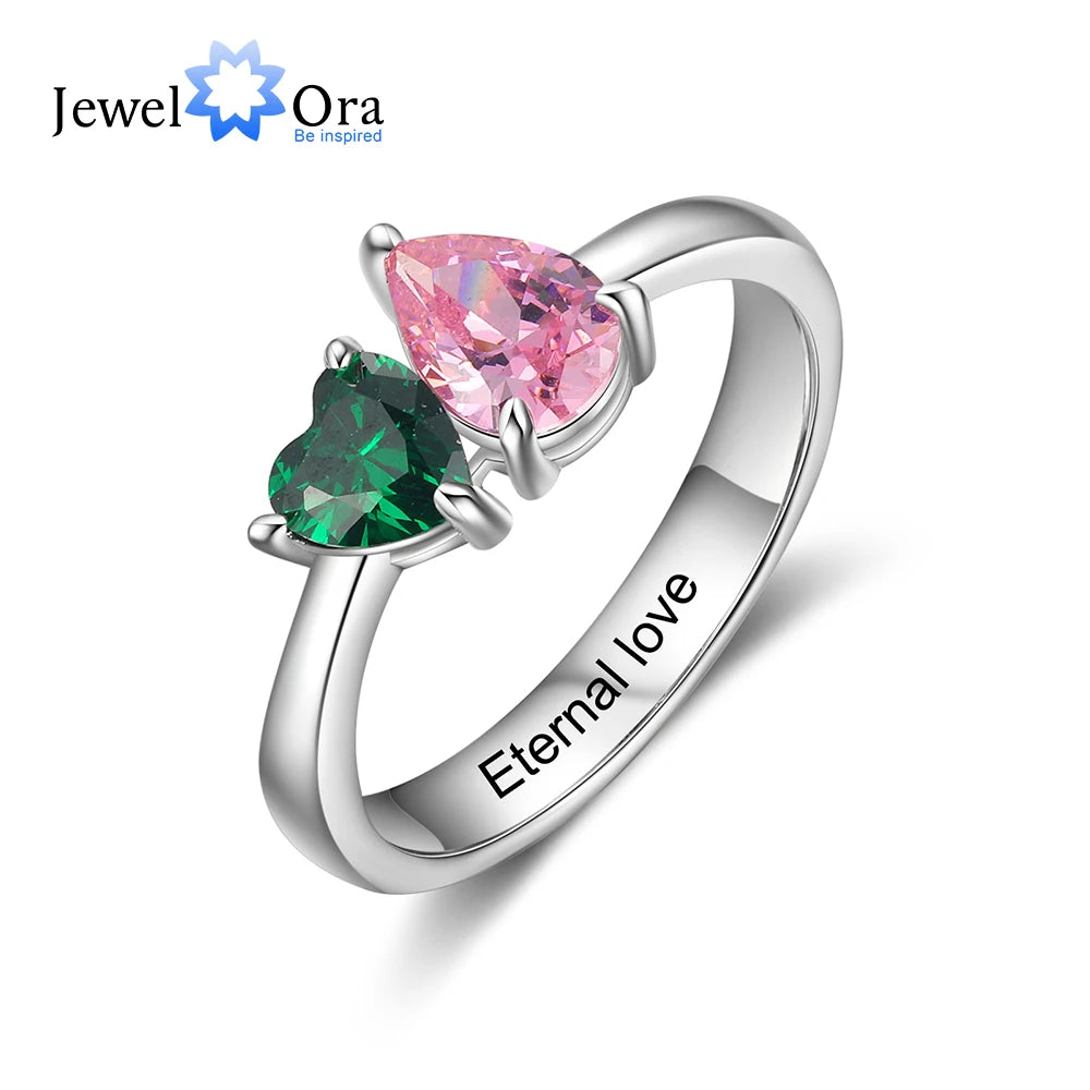 Customized Mothers Ring with Heart Birthstone Personalized Inlaid Engraved Rings for Women Engagement Promise Gift for Wife - TrendForce25